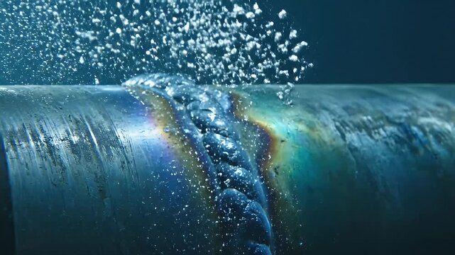 Underwater Submerged Welded Steel Pipe Joint Closeup