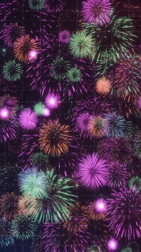 Colorful Digital Fireworks on Grid Background Generative AI