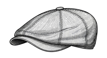 Vintage Flat Cap Drawing - Classic Hat, Sketch Style, Retro Fashion Accessory