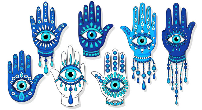 Blue Hamsa Hands with Evil Eye Symbol - Protection, Amulet, Talisman