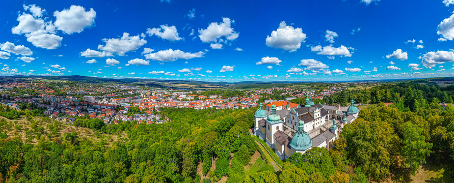 Panorama view of Svata Hora pilgrimage site near Pribram, Czech