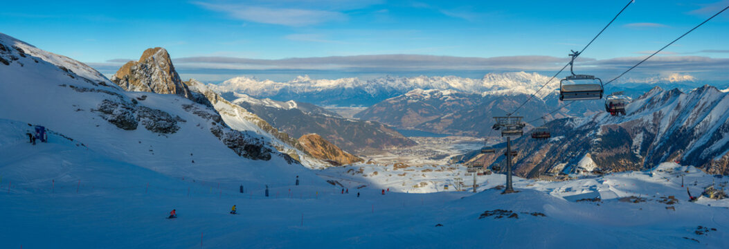 Sunny day at Kaprun ski resort in Austria