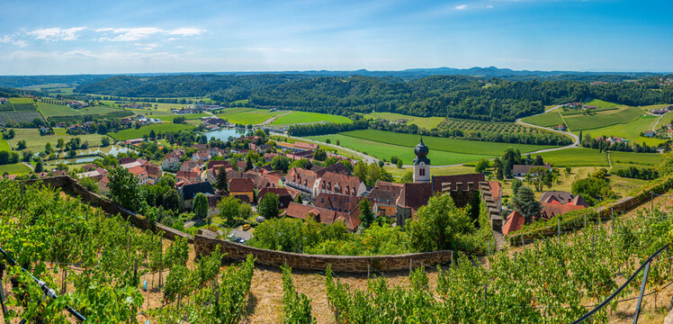 Panorama view of Riegersburg village in Austria