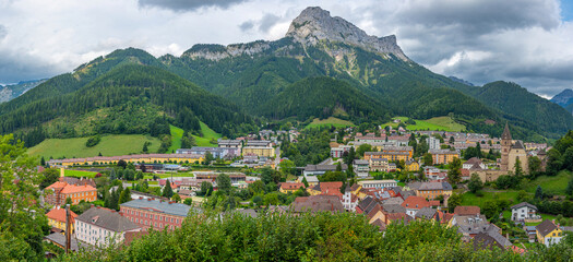 Obraz premium Panorama view of Eisenerz in Austria