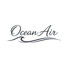 Obraz premium Elegant ocean air typography logo design with a stylized dark blue wave graphic on white background