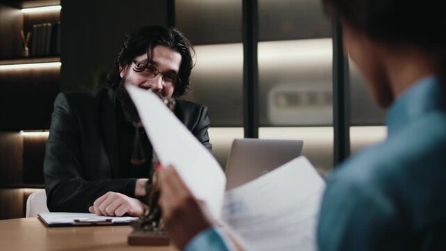 Professional legal consultation in office. Lawyer communicating with client. Law concept.
