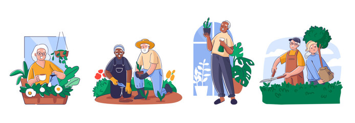 Fototapeta premium Gardener Senior People Working Cartoon