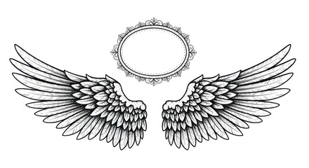 Obraz premium Ornate Wings with Emblem Frame - Vintage Heraldic Design Element