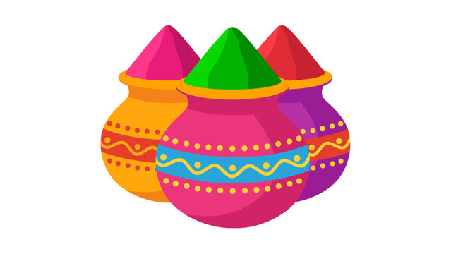 Colorful Gulal Powder in Clay Pots for Holi Festival Celebration