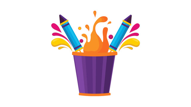 Purple bucket with exploding holi color powder and splashes