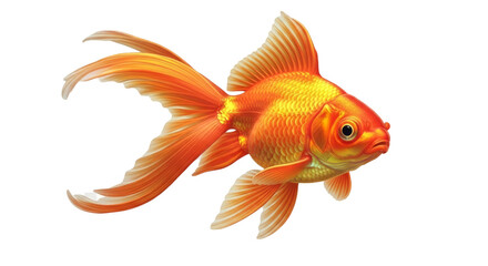 Fototapeta premium A vibrant, shimmering goldfish with flowing fins and scales, captured in a detailed, lifelike digital illustration