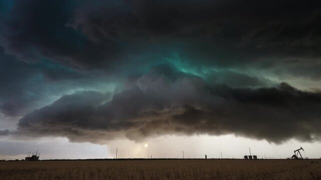 Powerful Supercell Storm Formation with Rotating Wall Cloud and Rain