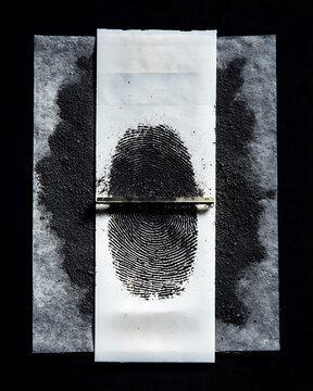 A fingerprint evidence dusted with powder on evidence tape, ready for analysis and forensic examination. The image offers a look at crime investigation techniques