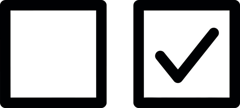 Minimalist checkbox icons set, black outline square and check mark vector, simple UI elements for digital survey forms