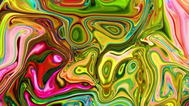 Rich colors fold into each other, creating bold marble-like patterns. Dynamic turbulence with sharp contrasts and smooth organic motion.