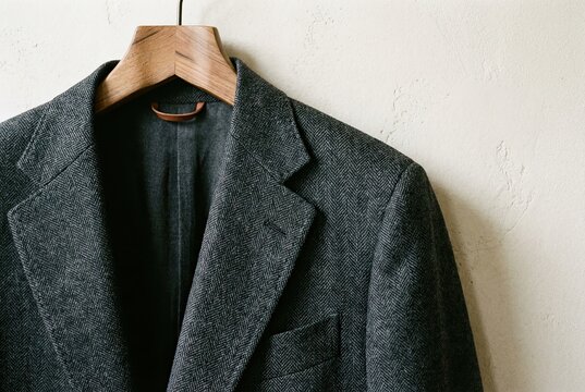 Perfectly Tailored Herringbone Wool Blazer on a Minimalist Background, Showcasing Craftsmanship and Clean Lines