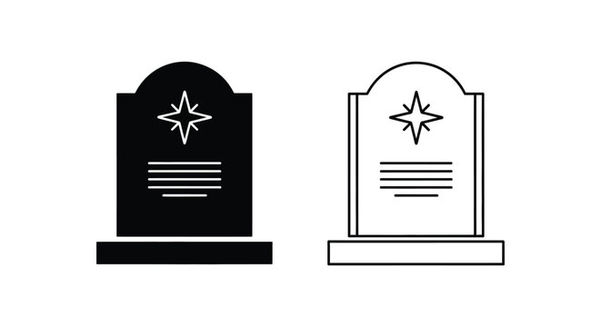 Set of 2 tombstone icons vector, black and white