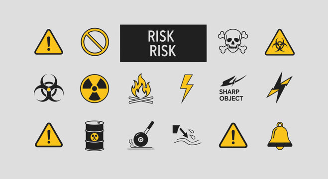 Warning signs and risk icons set