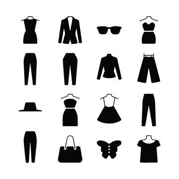  WOMEN DRESS ICON SET IN FASION STYLE BLACK AND WHITE