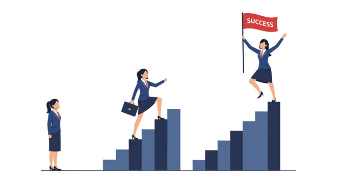 Businesswoman Struggle and Achievement: Climbing the Ladder of Success Illustration