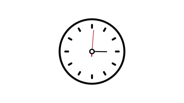 Clock icon flat style 24 hours day and night fast speed with moving timer clock rotation 4k video