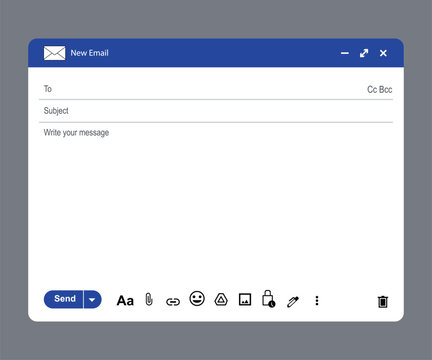 Email interface with new message composition on computer screen