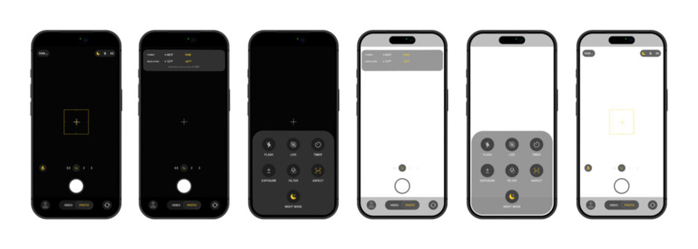 Photorealistic detailed phone photo camera mockup isolated on transparent background. 2026 design. Vector PNG