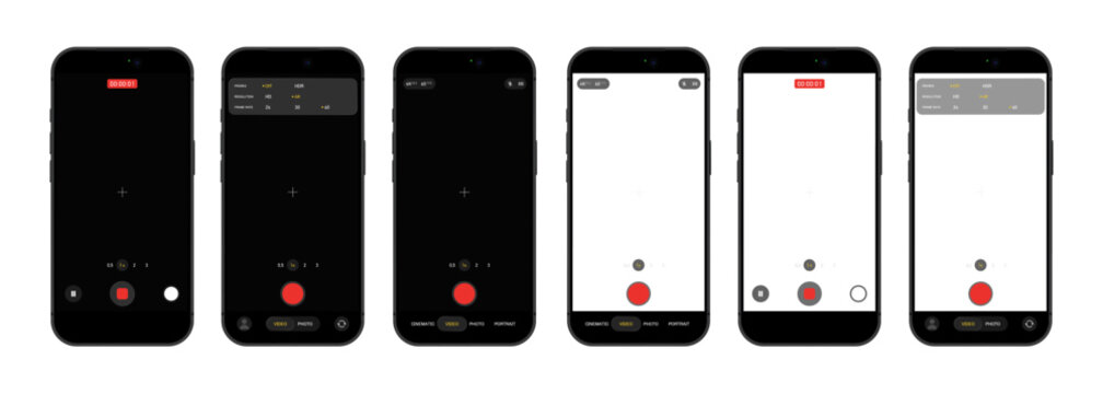 Photorealistic detailed phone video camera mockup template isolated on transparent background. 2026 design. Vector PNG