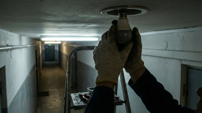 A person is holding a light bulb in a dark room