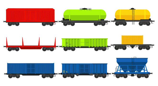 Colorful Freight Train Wagons Collection - Flat Design