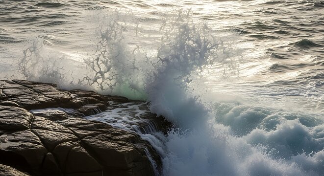 Ocean wave crashing on rocks