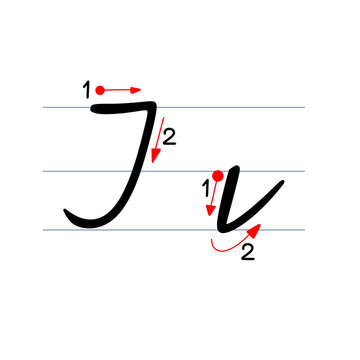 German school cursive alphabet Ii with stroke order, handwriting practice vector	