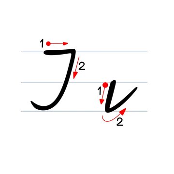 German school cursive alphabet Ii with stroke order, handwriting practice vector	