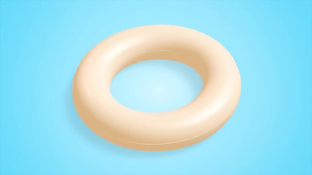 A simple, pastel-colored inflatable ring floating on a serene light blue background, evoking a sense of calm summer relaxation and playful aquatic leisure activities