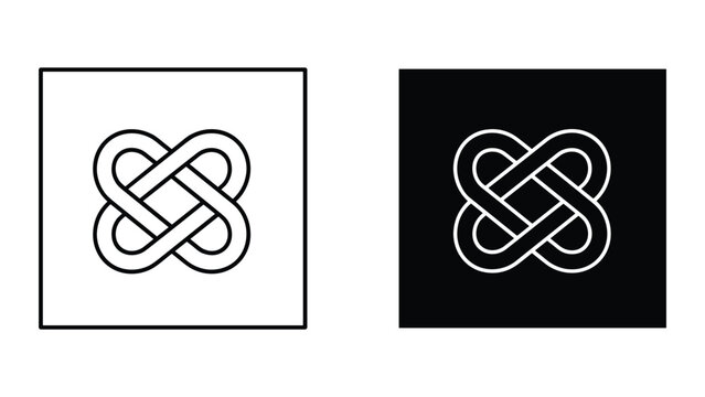 Infinity Knot Symbol Icon, Celtic Unending Loop Design, Black and White Opposing Backgrounds
