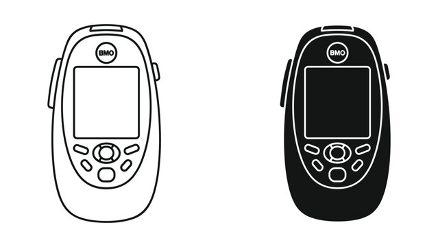 Black and White Icons of a Handheld BMO Device, Vector Illustration