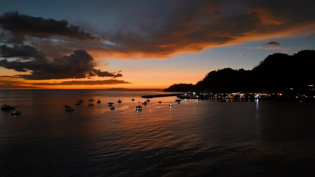 Jaco Beach Costa Rica Sunset, Pacific Coastline &amp; Tropical Ocean Waves