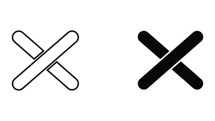 Fototapeta premium Two X Marks: Outline and Solid Icon Comparison, Simple Cross Shapes on White Background