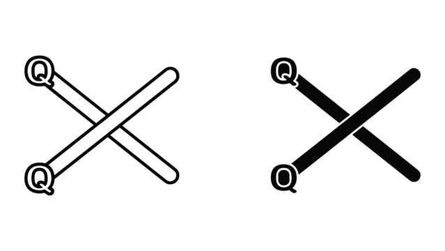 Two stylized 'X' shapes, one outlined and one solid, with 'Q' symbols on the ends