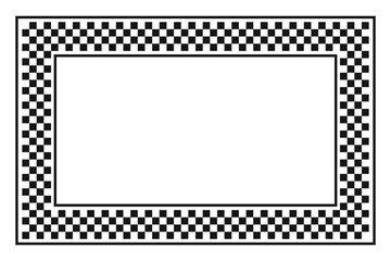 Rectangle photo frame with checkered black and white print. Rectangular vignette with taxi or police car, rally flag or chessboard texture isolated on white background. Vector graphic illistration © Andrii