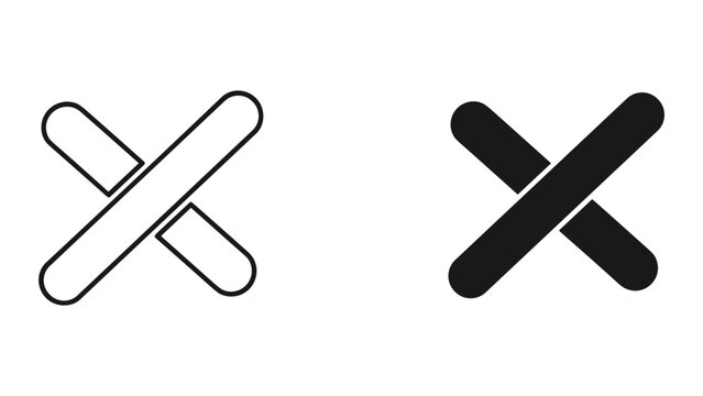 Two 'X' Mark Symbols, Outline and Solid Fill, Isolated on White Background