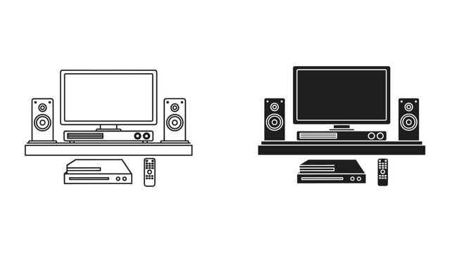 Home Entertainment System Setup with TV, Speakers, Blu-ray Player, and Remote Control Icons
