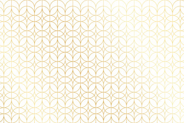 Fototapeta premium Art deco pattern with repeated overlapped gold oval shapes on white background. Luxury geometric print. Elegant minimalistic wallpaper. Golden shiny abstract ornament. Vector illustration.