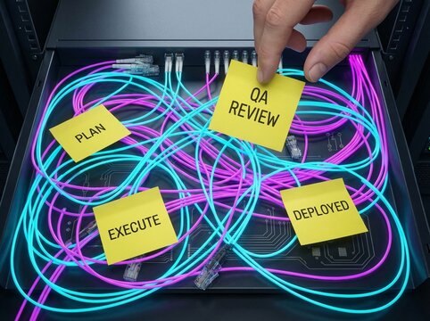Project Management Stages Plan, Execute, QA Review, and Deployed on a Network Server with Neon Cables