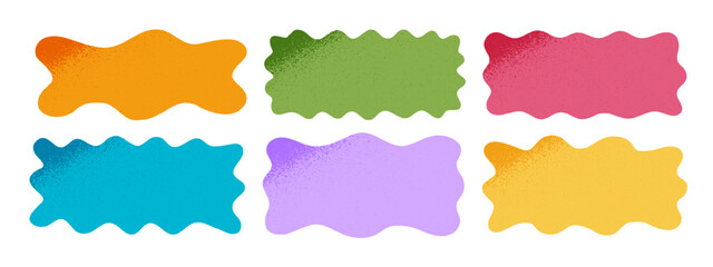 Obraz premium Colorful wavy shapes with grainy textures. Organic asymmetric blobs with grunge shadows. Abstract freehand psychedelic forms. Talk clouds, textbox, tag or label templates. Vector cartoon illustration.