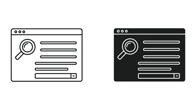 Search icon and browser window with magnifying glass and text lines - vector illustration