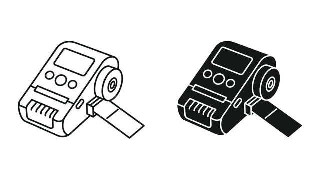 Label Maker Icon Set - Outline and Solid Styles, Isometric View