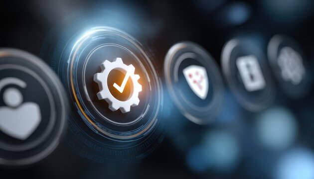 Digital Interface of Progress: A close-up view of digital interface icons highlighting core functionalities, representing seamless functionality, efficiency, and progress.