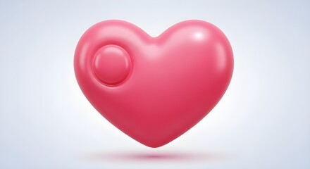 Obraz premium A glossy, 3D pink heart with a smooth, balloon-like texture. It features a unique circular indentation or button on the left side and floats against a clean, light gray background with a soft shadow.