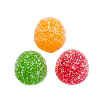 Three colorful sugar coated candies